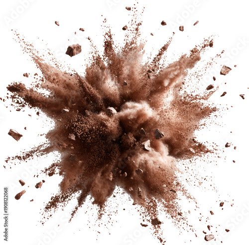 Dynamic Burst of Chocolate Powder Creates Cloudy Explosion Effect on Black Background