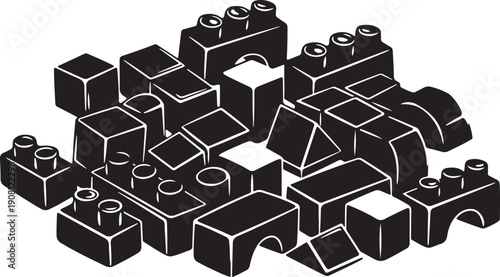 Black and white Lego bricks isolated on white background