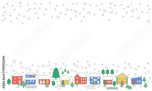 雪の降るクリスマスの町並みフレーム背景素材_縁