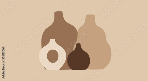 Three Vases in Various Shades Brown.
