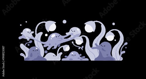 White Mushrooms with Long Stems Illustration.