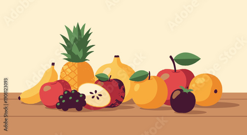 Assorted Fruits on Wooden Surface.