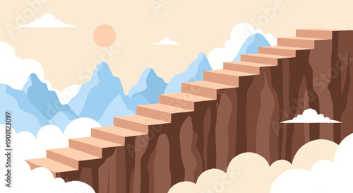 Stairway to Heaven Cloudy Mountain Landscape.