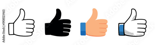 Four thumbs up with one glowing in neon light effect