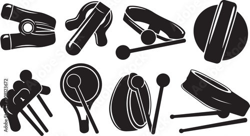 Black and white musical instrument icons set illustration