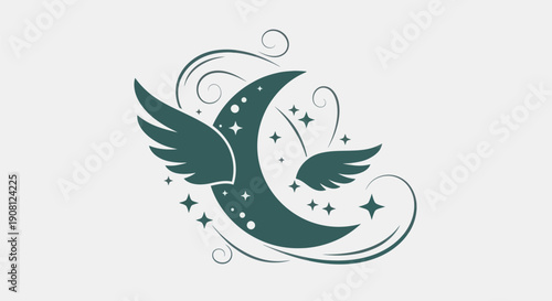Crescent moon wings illustration