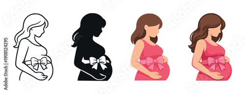Stages of pregnancy: graphic illustration of expectant female silhouettes