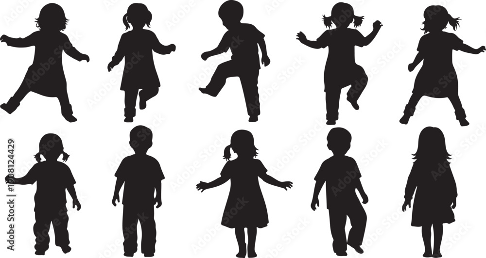 Obraz premium Silhouettes of children playing and jumping in various poses