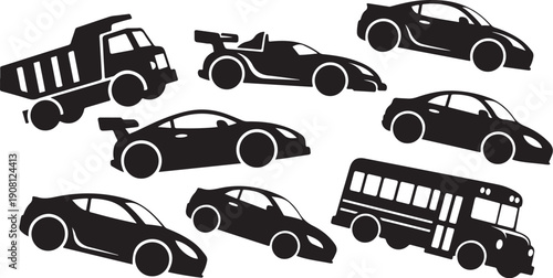 Silhouettes of various vehicles on a white background illustration