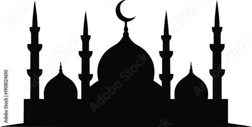 Silhouette of Islamic mosque icon vector 