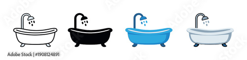 Colorful bathtub icons on gradient background highlighting blue