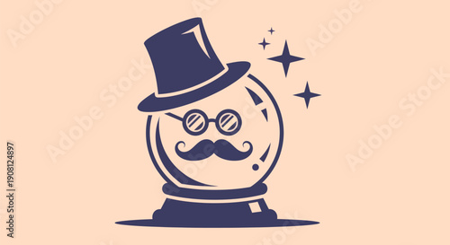 Crystal ball with hat and moustache illustration
