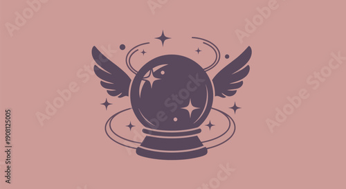 Crystal ball with wings illustration