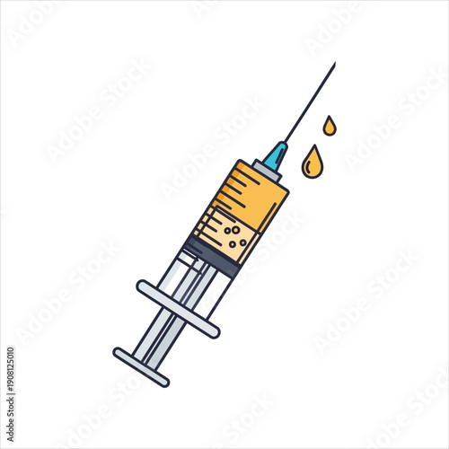 Syringe with liquid droplets medical illustration