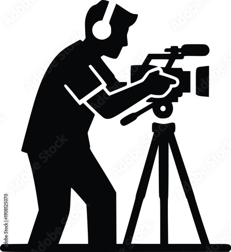 Content Creator Filming Vlog Silhouette Social Media Video Production Vector