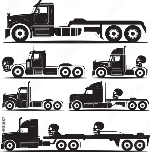 black truck silhouettes with skulls on flatbeds