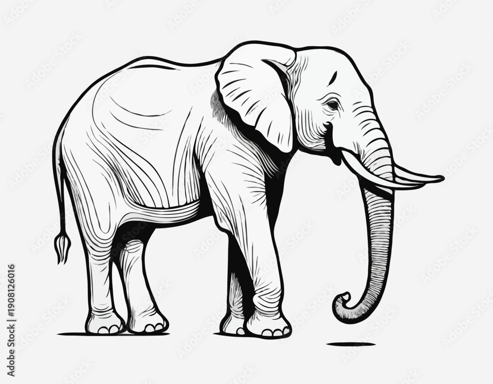 Fototapeta premium Intricate Elephant Line Drawing