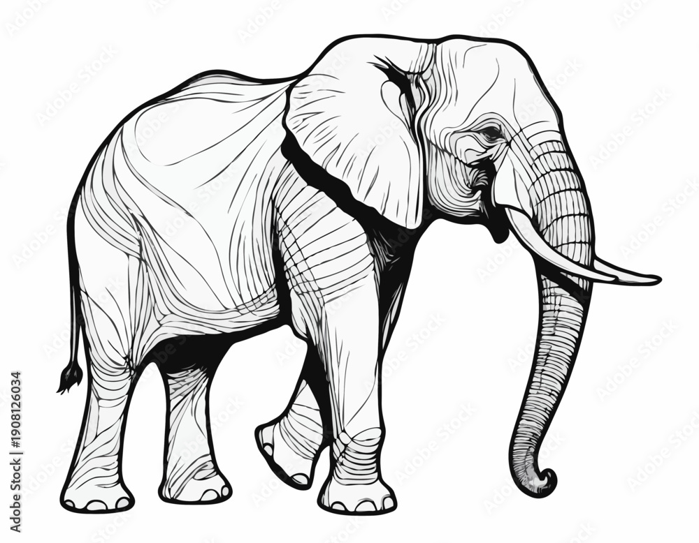 Fototapeta premium Intricate Elephant Line Drawing