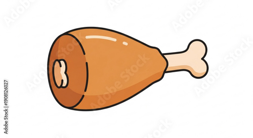 Delicious roasted chicken leg with bone, tasty food illustration