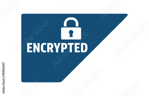 Flat vector corner callout sticker triangular corner label ENCRYPTED simple white padlock pictogram