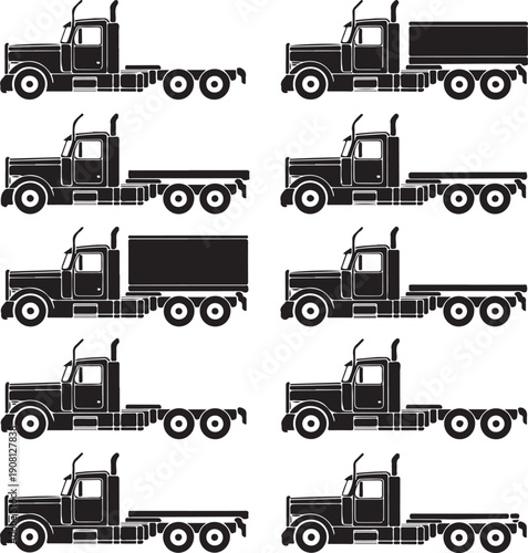 blackandwhite truck silhouettes on white background