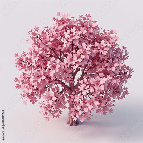 Pink tree cut-out element in a top view setting