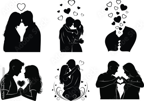 Romantic Couple Silhouettes Vector Art