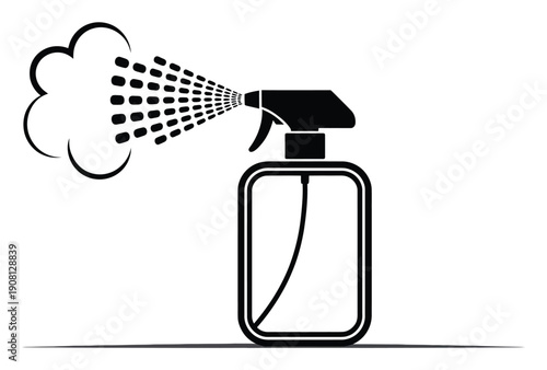 Black and White Icon of a Spray Bottle Dispensing Mist