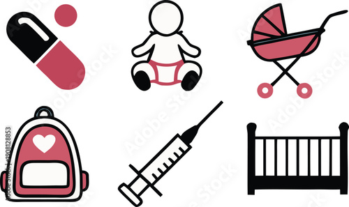 Adorable illustration of baby care essentials for new parents