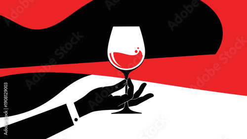 Elegant Hand Holding a Glass of Red Wine with a Splash.