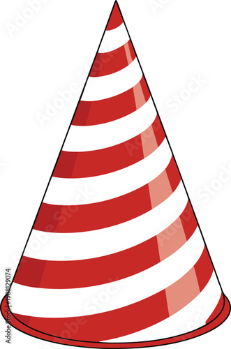 A vibrant red and white striped traffic cone for construction and roadwork sites, conveying caution and safety