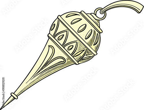 Exquisite gold pendant with intricate details and a sleek curved handle, perfect for adding a touch of luxury to any outfit