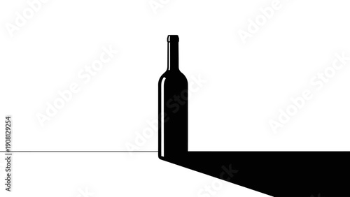 Elegant Silhouette of a Wine Bottle with Long Shadow.