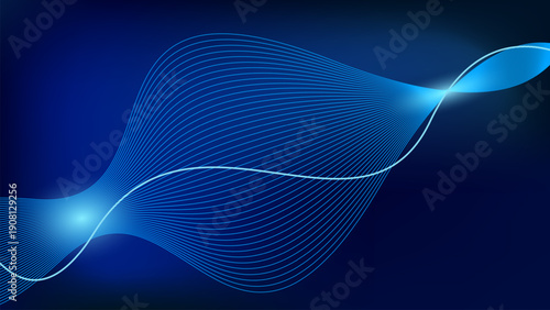 Dark blue gradient abstract background with curved lines wave pattern suitable for posters, banners, websites, presentations