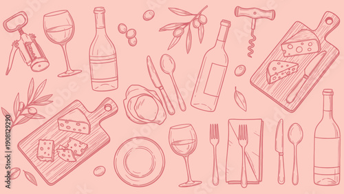 Elegant Wine and Cheese Picnic Spread with Utensils and Olives.