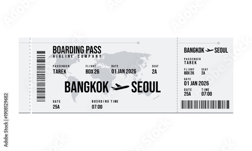 Boarding Pass for Flight from Bangkok to Seoul airline