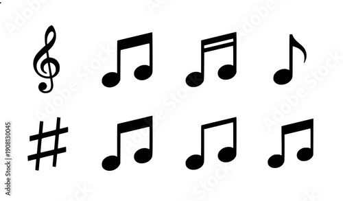 Minimal music notes and musical symbols icon set flat vector illustration isolated on white background