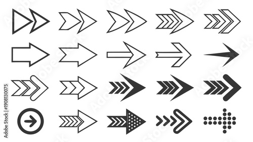 Various arrow in black arrows direction indicators