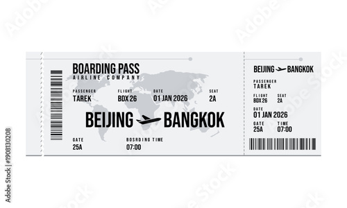 Boarding pass for flight from Beijing to Bangkok airline
