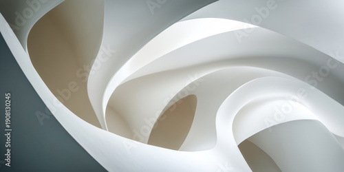 Modern minimalist background of a white parametric architectural structure with organic flowing curves and elegant shadows for design