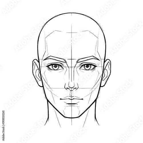 Male face template in front view, character design art