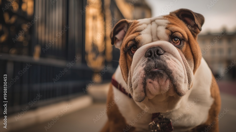 Obraz premium Charming Bulldog Posing in Urban Setting