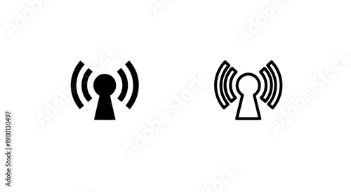 Keyhole and Wi-Fi signal icon in solid black and outline, symbolizing secure wireless access and privacy
