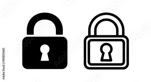 Padlock Icons: Solid Black and Outline Styles Representing Security and Protection