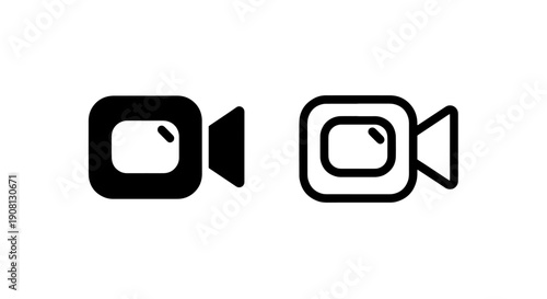 Video Camera Icons: Solid Black and Outline Styles for Recording and Streaming
