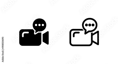 Video Call Icons: Solid Black and Outline Styles for Online Communication