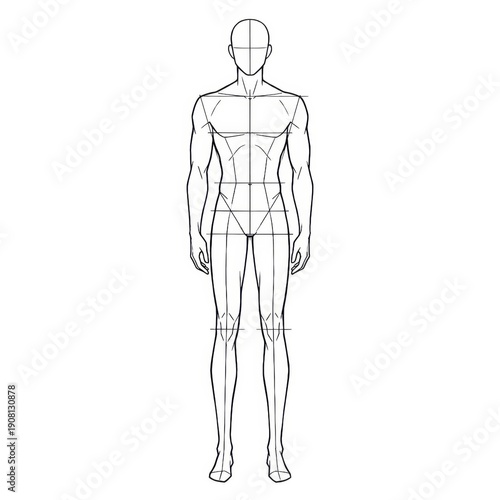 Front View Male Fashion Croquis, Standing Pose with Guide Lines