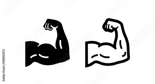 Bicep flex arm icon set, strength and fitness symbol, muscles
