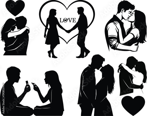 Romantic Couple Silhouette Vector Bundle