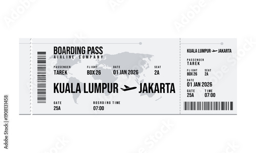Boarding pass for flight from Kuala Lumpur to Jakarta